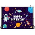 thumbnail image 4 of Space Birthday Backdrop 7 x 5 ft , Cartoon Astronaut Outer Space Theme Happy Kids Happy Birthday Background Galaxy Plant Spaceship Birthday Party Photography Photo Studio Props Decoration, 4 of 4