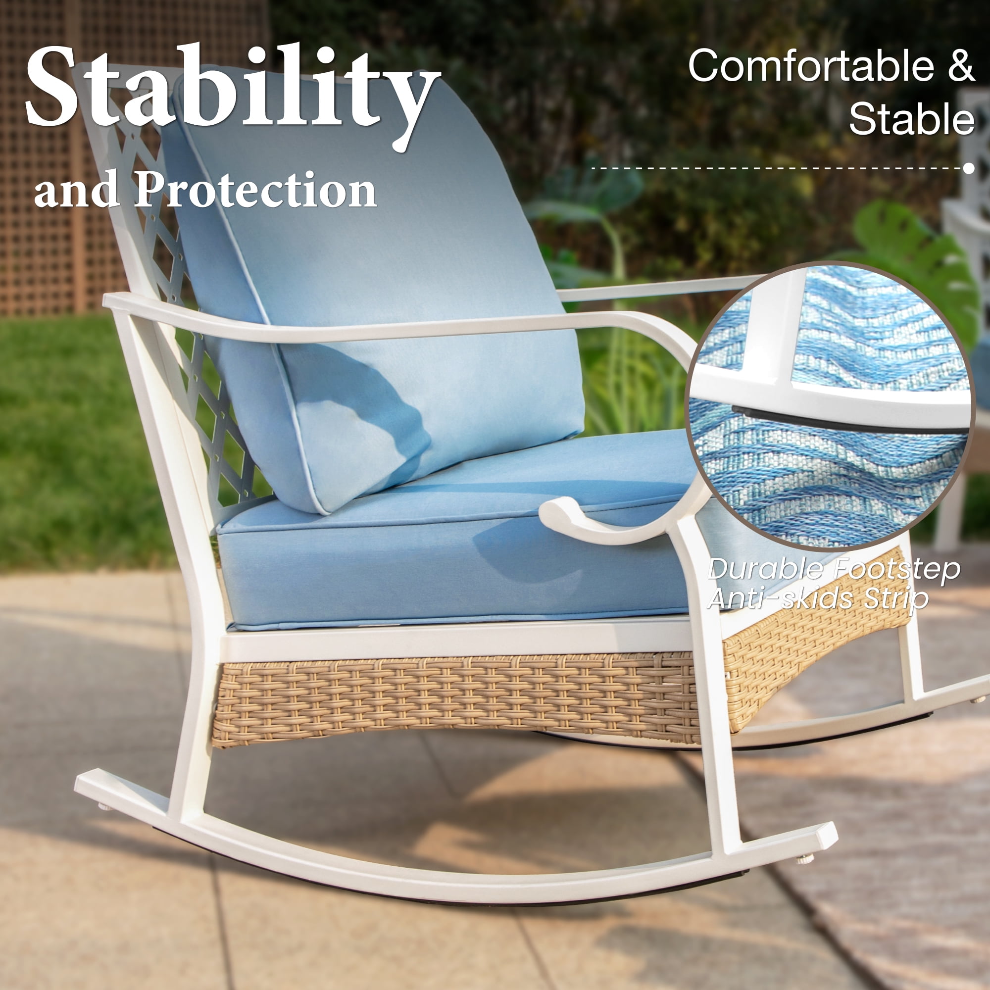 MF Studio 5-Seater Patio Conversation Set Metal Outdoor Furniture with Rocking Chair Sofa Blue