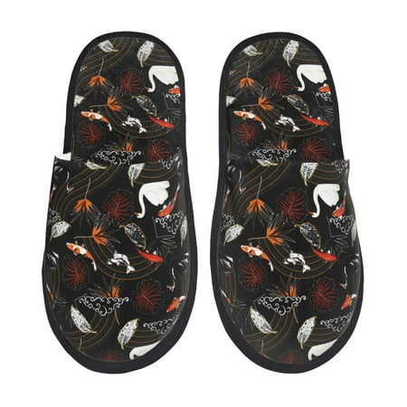 

Fuzoiu Animal Koi Fish Print Unisex Furry Slippers Plush Indoor Shoes Trendy House Slippers Anti-Skid EVA Sole House Shoes for Home Office and Travel -Large
