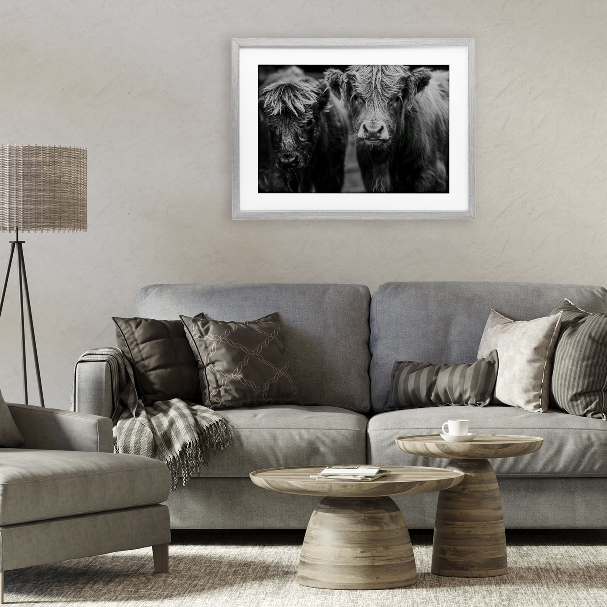 Cow Faces on Farm Gray Framed Print Under Glass, design by Amy Carroll