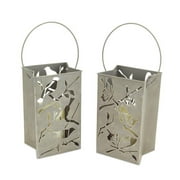 Set of 2 Battery Operated LED Flameless Candle Lantern Luminaries with Birds and Butterflies 9"