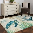 thumbnail image 4 of Ocean Animal Washable Area Rugs 4'x6', Turtle Seahorse Octopus Whale Compass Vintage Seagrass Low Pile Throw Living Room Rug Non-Slip Sturdy Edge Binding Carpet for Indoor Entryway Bedside Kitchen, 4 of 9