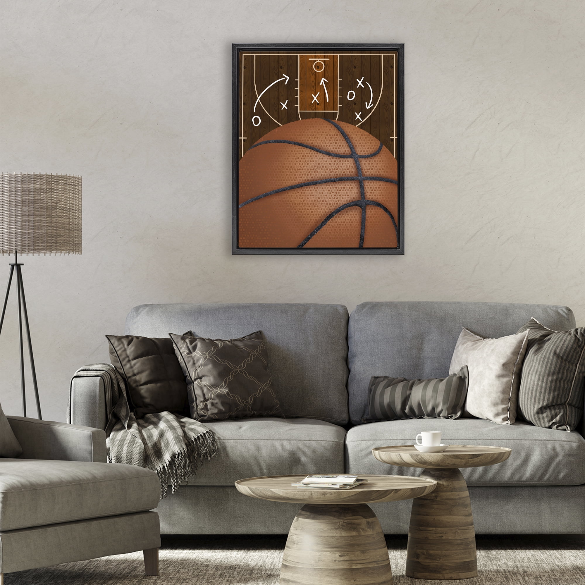 Stupell Industries Basketball Court Tactics Black Framed Floater Canvas Wall Art, design by Jennifer Stith