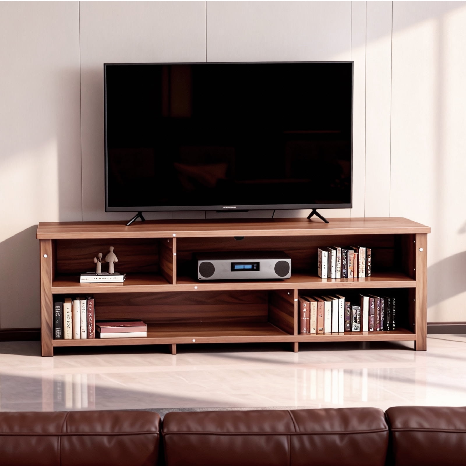TV Stand, Double Layer Entertainment Center with Open Storage Shelves, Modern TV Console for Living Room & Bedroom, Dark Brown Particle Board 70.07"x15.75"x24.4"