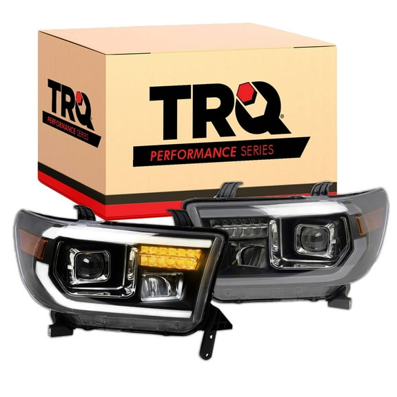 TRQ Headlight Set LED Bar Black Projector For 08-17 Toyota Sequoia 07-13 Tundra HLA71021