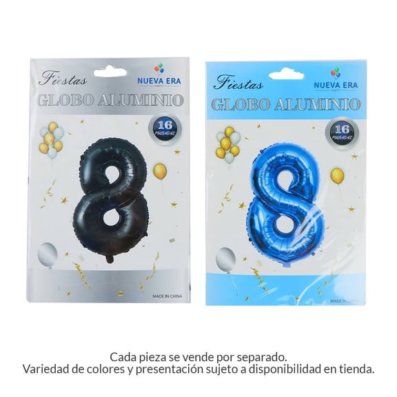 Globo Prichos Metálico con Diseño de Número 8 Varios Colores 1 Pieza