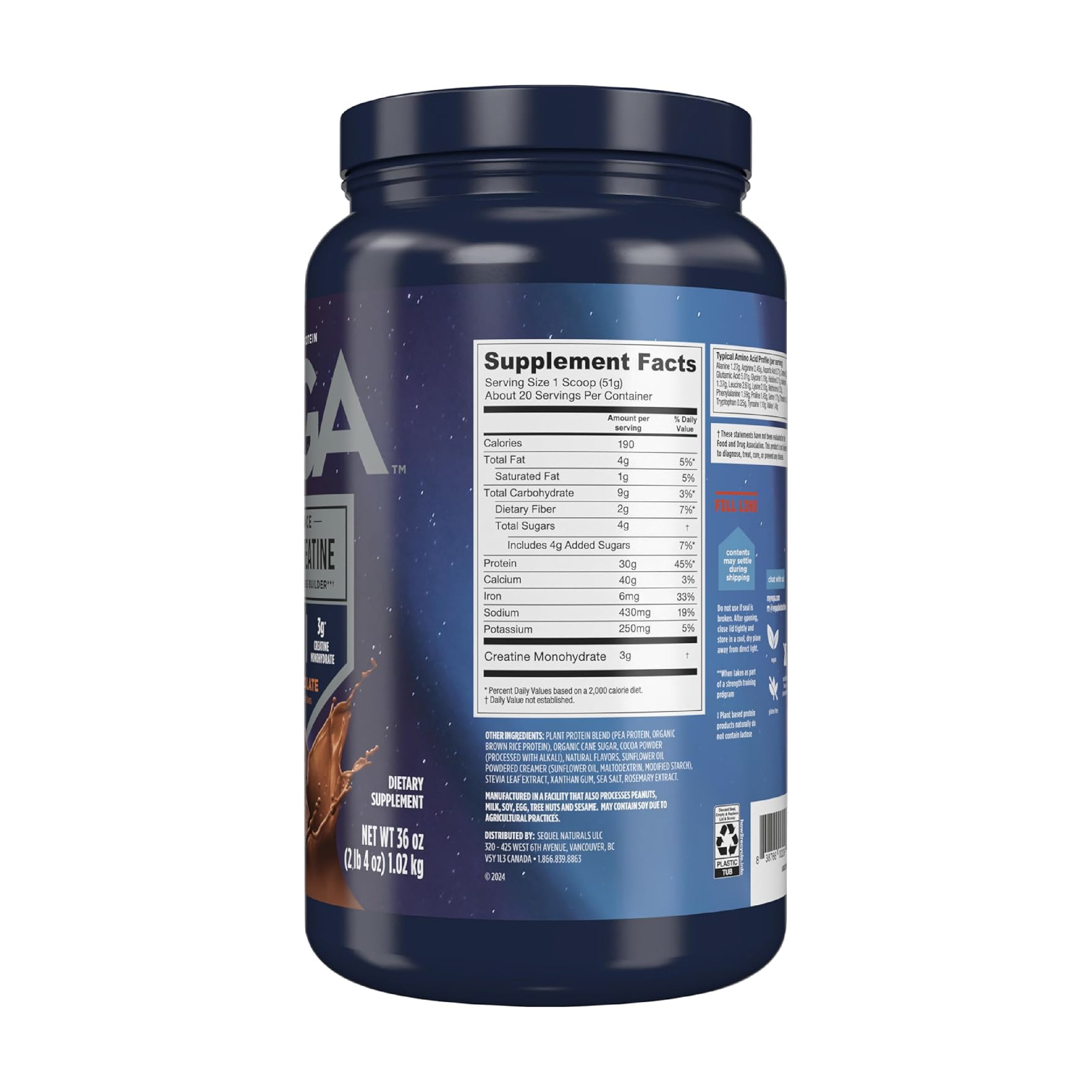 Vega Protein Powder + Creatine Monohydrate, Chocolate, 20 Servings, 36oz