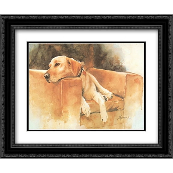Dog Tired 2x Matted 12x10 Black Ornate Framed Art Print by Barbara Shipman