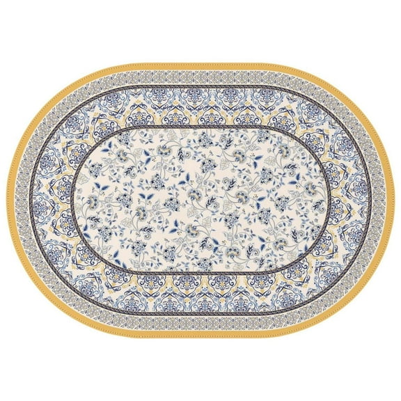 Oval Tablecloth Vintage Retro Flower Blue Tablecloth,Oil Proof Spill Proof Polyester Table Cover for Rectangle Tables,Foldable Tableclothes Decoration Tablecloths for Camping Dining Buffet Parties