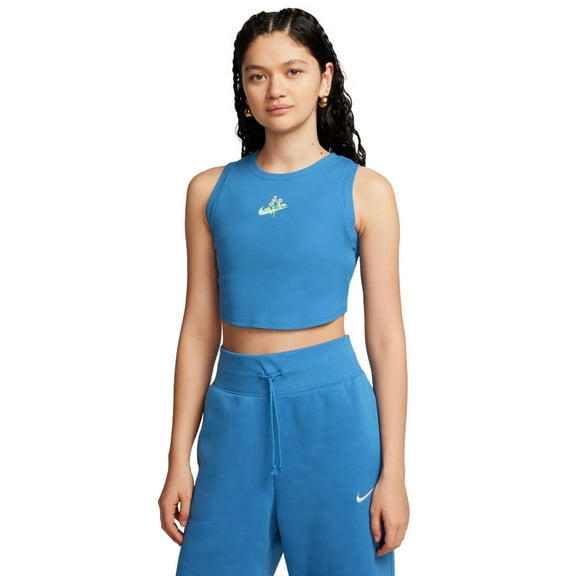 Nike Women Regular fit Sleeveless Tank Top Shirt Medium Blue Solid