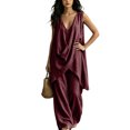 thumbnail image 2 of Two Piece Sets for Women Cotton Linen Vacation Travel Outfits Solid Color Sleeveless Stand Up Collar Temperament Topss and Loose Pants Set Summer Casual Fashion Outfits, 2 of 7