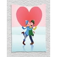 thumbnail image 1 of Boyfriend Tapestry, Winter Love Theme Girl Kisses Boy on the Cheek when He Gives Her Flowers Image, Wall Hanging for Bedroom Living Room Dorm Decor, 40W X 60L Inches, Multicolor, by Ambesonne, 1 of 2