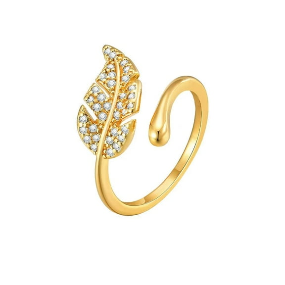 HIJONES Women's Adjustable Cubic Zircon Leaf Ring Diamond Band Ring Stackable Finger Knuckle Ring Jewelry Gold
