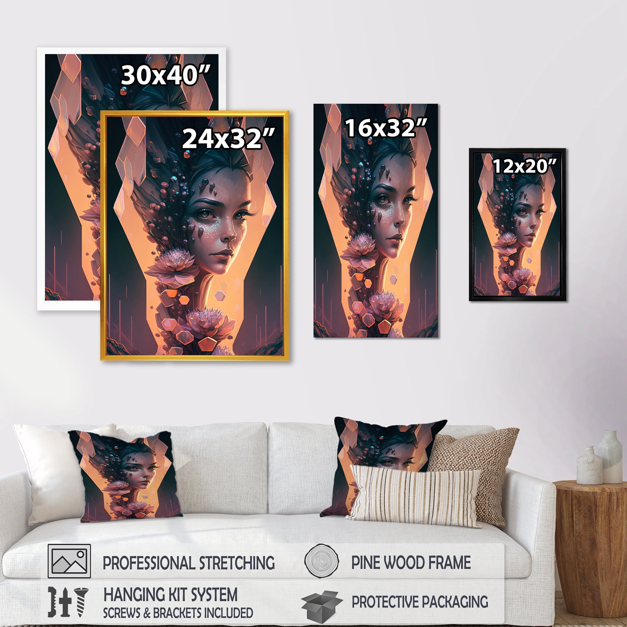 Designart Alien Face With Flowers 3 Hexagon Canvas Wall Art