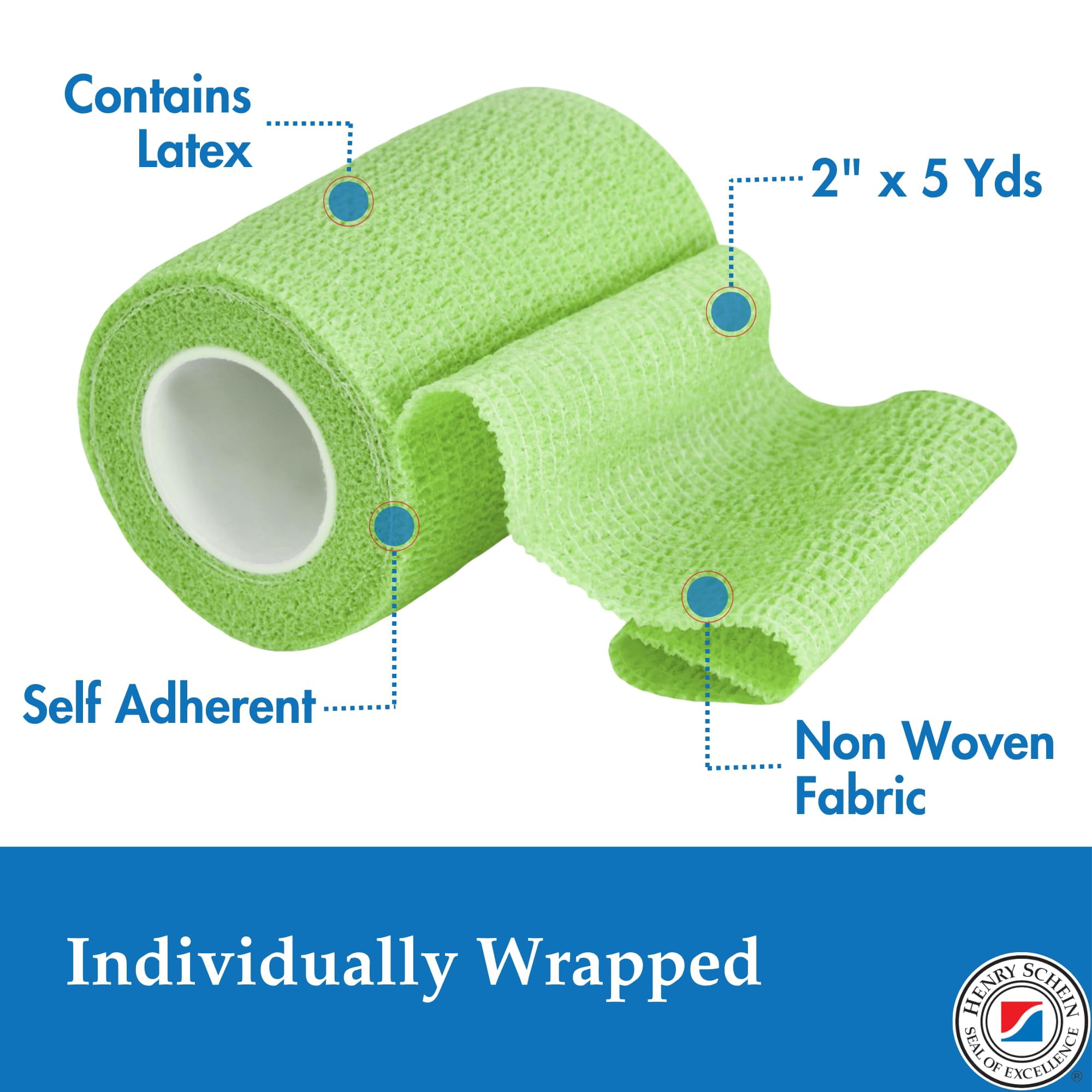 Henry Schein Premium Self-Adherent Bandage Wrap – 2" x 5 Yards, Assorted Colors – Box of 36 Rolls – Flexible, Non-Woven Fabric, Non-Sterile, Latex-Based Wrap for Wound Care & Light Compression