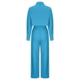 thumbnail image 6 of TrendVibe365 Womens Summer Outfits 2 Piece Solid Color Croped Button Down Cardigan Lapel Neck Long Sleeve Shirts and Wide Leg Long Pants Cosy Loose Fit Pajamas Lounge Set Loungewear Summer Outfits, 6 of 6