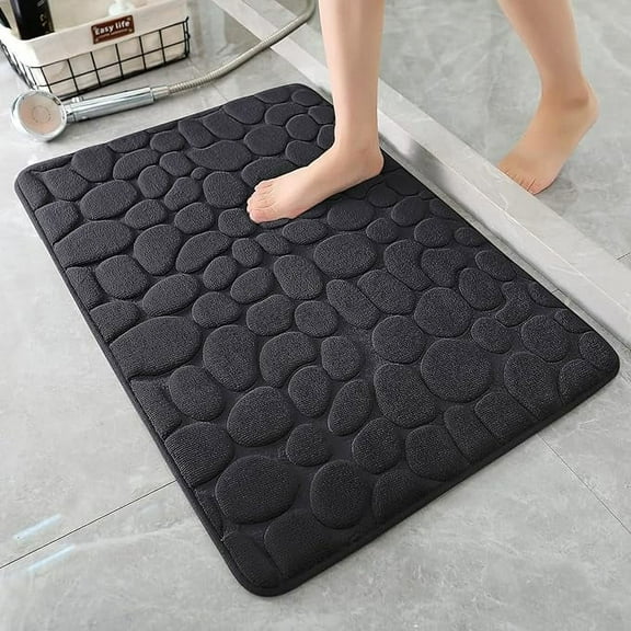Bailu Memory Foam Bath Mat Pebble Bathroom Rug Super Absorbent Machine Washable Bathroom Rug (24x36, Black)