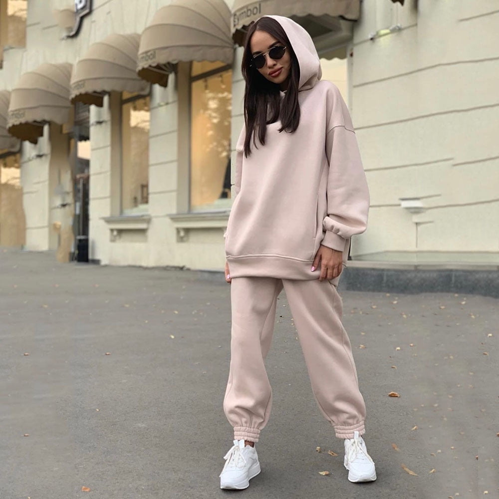 2-Piece Hoodies Set Solid Color Pullover Sweatshirt & Sweatpants Thick  Tracksuit Women's Clothing Long Sleeves Baggy Pants Loose Fit for Casual  Sports