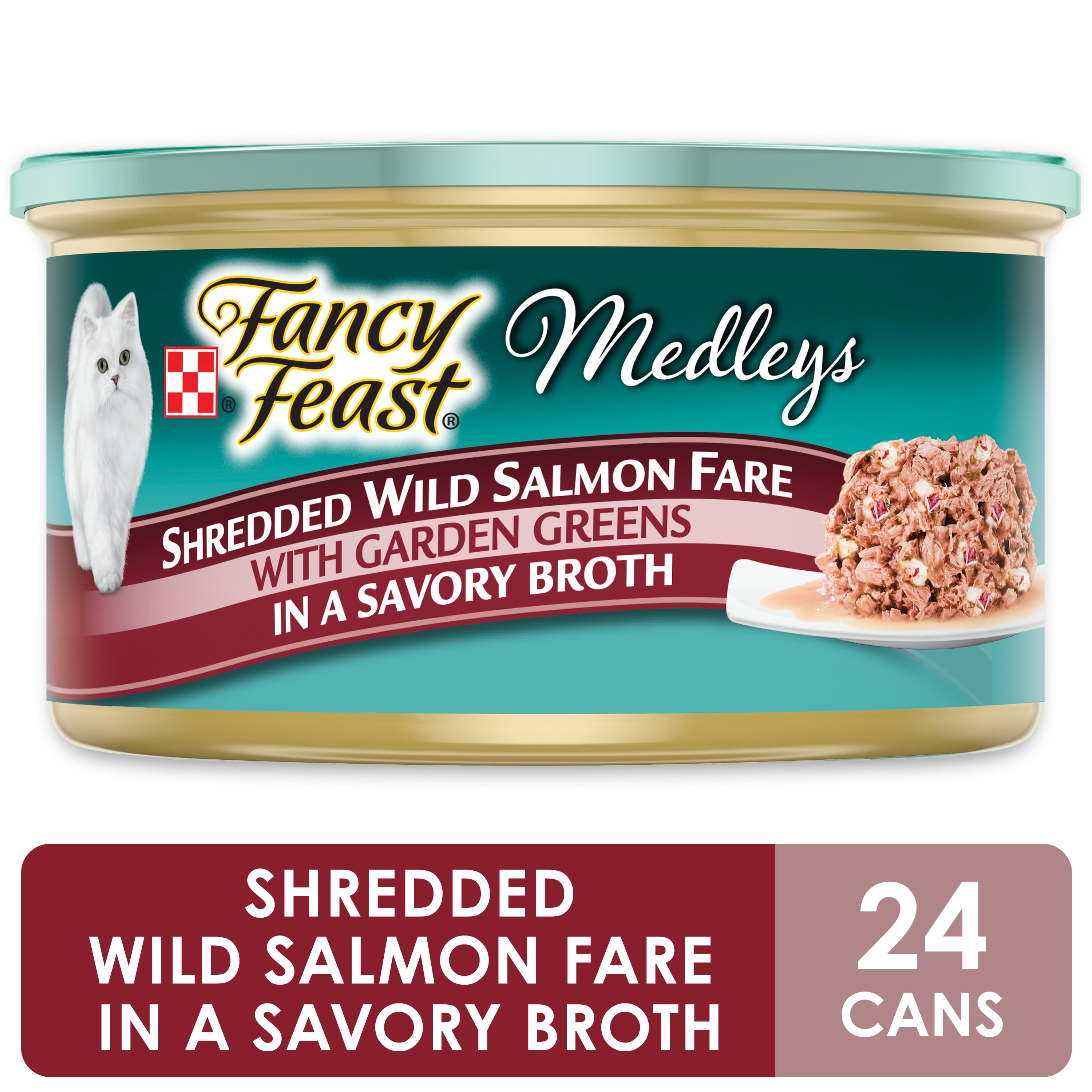 (24 Pack) Fancy Feast Broth Wet Cat Food, Medleys Shredded Wild Salmon
