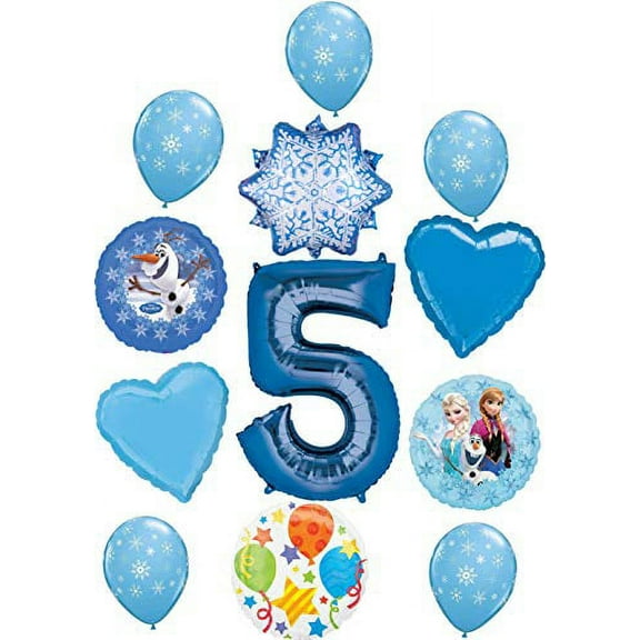 Frozen Party Supplies 5th Birthday Balloon Bouquet Decorations Elsa, Anna and Olaf's Winter Wonderland