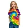 thumbnail image 5 of qolati Kids Tie-Dyed T-Shirt Boys Girls Hippies Color Block Print Tshirt Casual Loose Fit Short Sleeve Crewneck Basic Tees Tops, 5 of 9