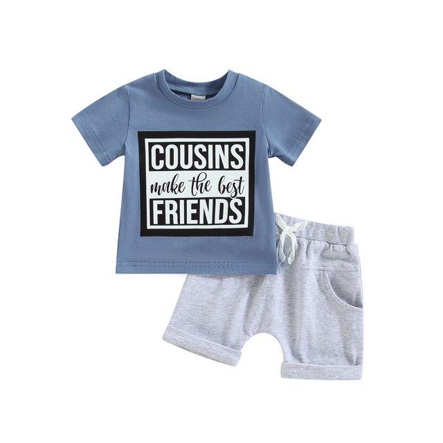 Trajes Para Bebé NiñO Camiseta De Manga Corta Con Estampado De Letras + Shorts De Cintura EláStica XBTCLXEBCO Azul;6-12 Meses