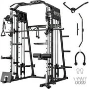 Mikolo Smith Machine Home Gym, 2200 lbs Power Rack Cage with Cable Crossover, Weight Bar, 360° Landmine, Barbell Holders and Other Attachments, Total Body Strength Training Cage