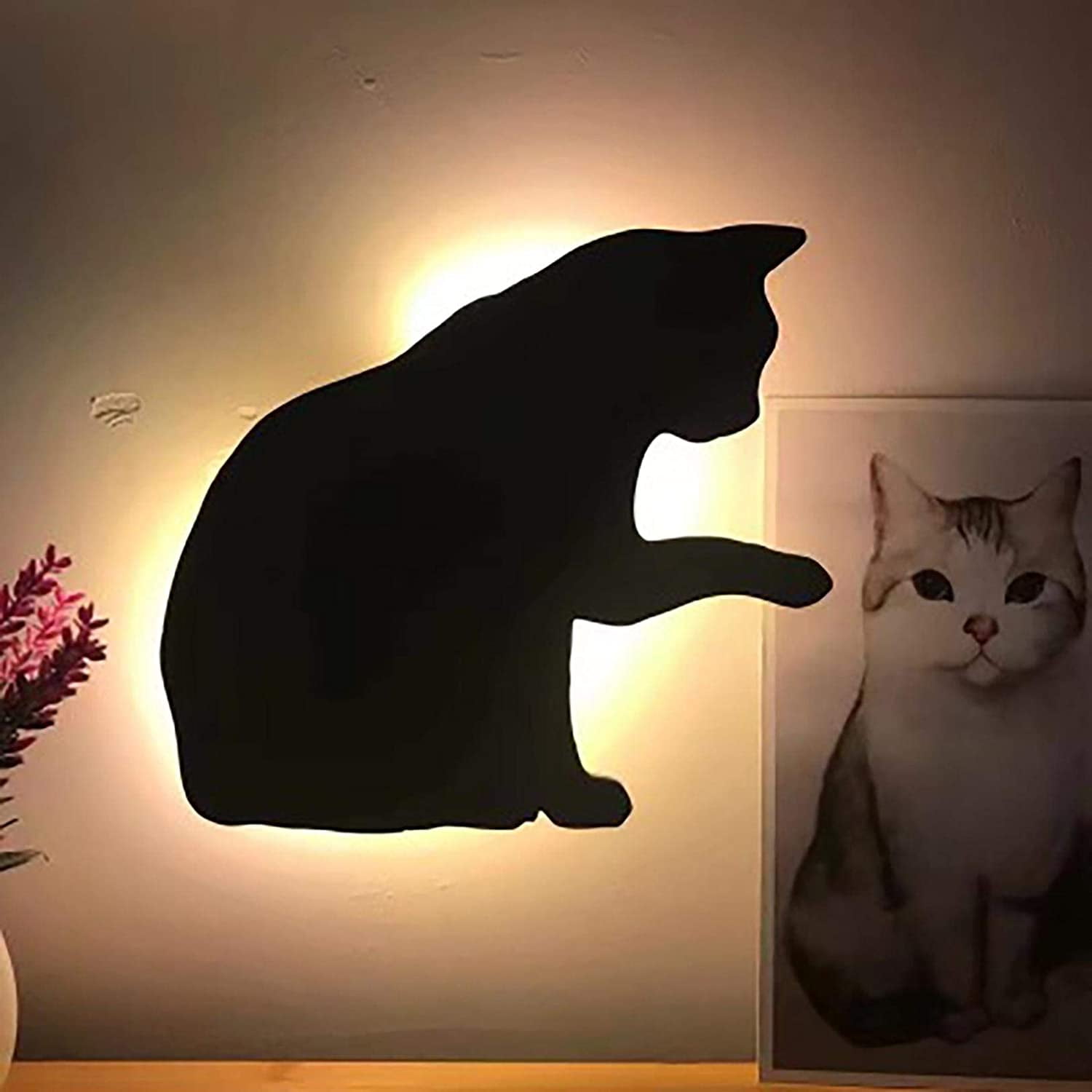 1PC Cat LED Voice Control Wall Lamp Warm White Wall Silhouette Lamp Night Light