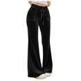 thumbnail image 2 of RYDCOT Women's Velvet Pants Drawstring Waist Wide Leg Casual Comfy Lounge Pant High Waisted Velour Flare Pants with Pockets Clearance, 2 of 9