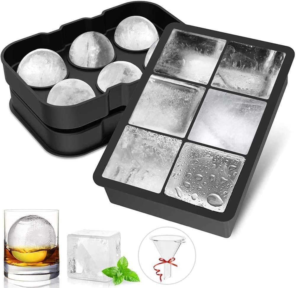 for Cocktails Easy Release Flexible Silicone Ice Ball Mold Ice Cube Mold Ice Cube Trays Whiskey Juice and Any Drinks- Reusable & BPA Free（Black） 