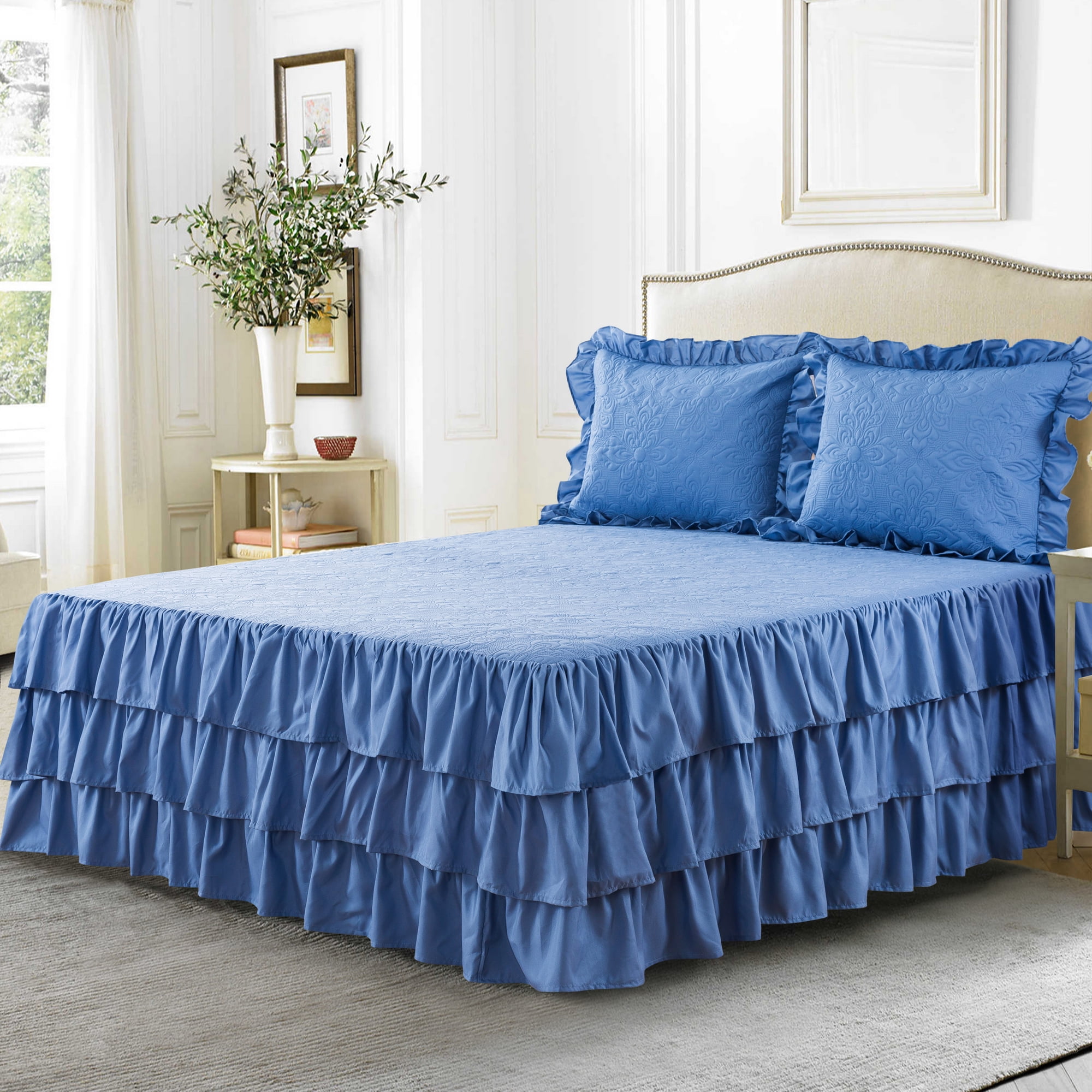 Jenny Ruffled Blue 2-Piece Twin Bedspread Set - Walmart.com