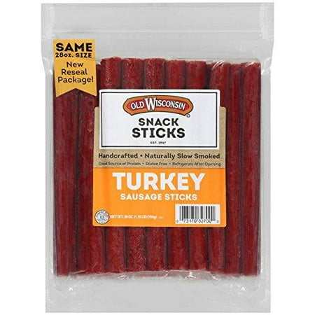Old Wisconsin Turkey Sausage Snack Sticks, Naturally Smoked, Ready to Eat, High Protein, Low Carb, Keto, Gluten Free, 28 Ounce Resealable