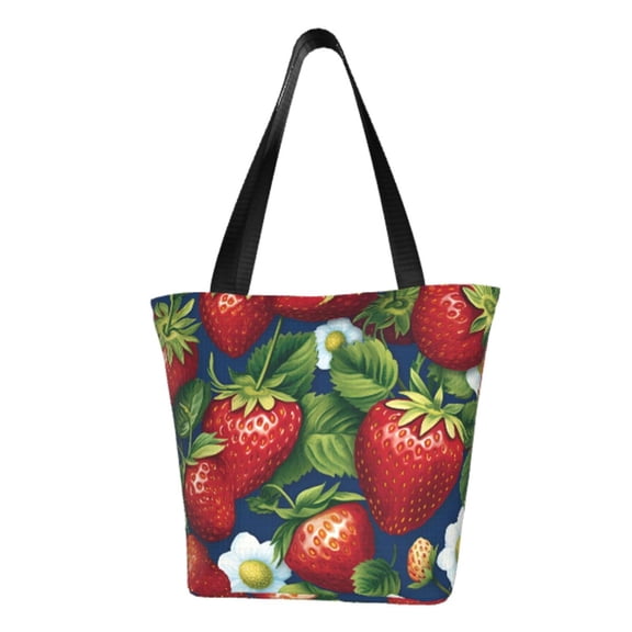 Easygdp Strawberry2 Stylish Canvas Handbag Shoulder Tote Bag, Shopping Bag with Zip, Suitable for Buying Groceries, Office, Fitness