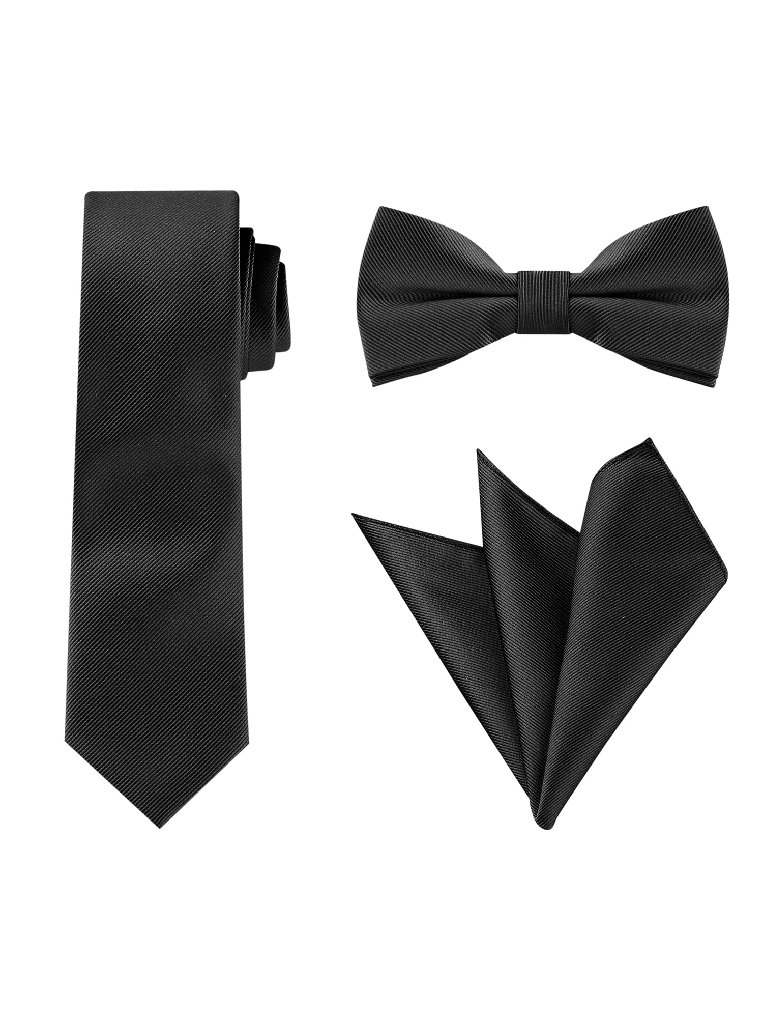 Allegra K Men's Tie Set Necktie Bowtie Pocket Squares Solid Color for