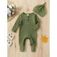 thumbnail image 2 of Bagilaanoe Newborn Baby Boy Fall Jumpsuits Ribbed Long Sleeve Bodysuits + Hat Infant Casual One Piece Rompers, 2 of 9