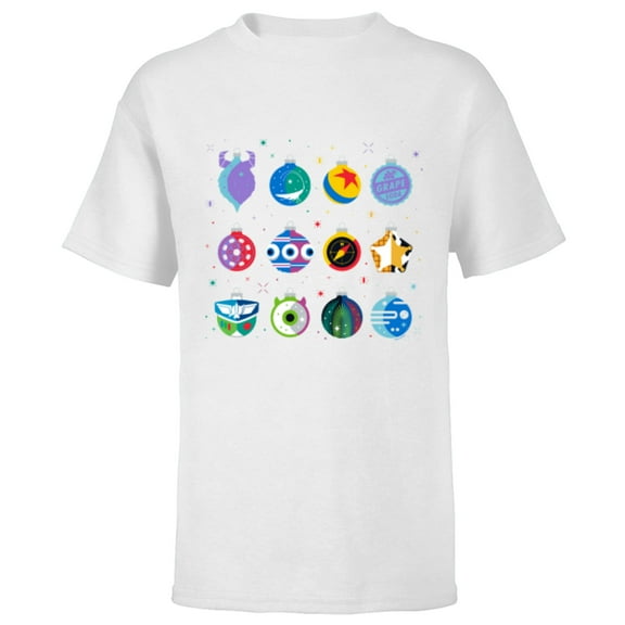 Disney and Pixar Christmas 12 Holiday Character Ornaments - Short Sleeve T-Shirt for Kids - Customized-White