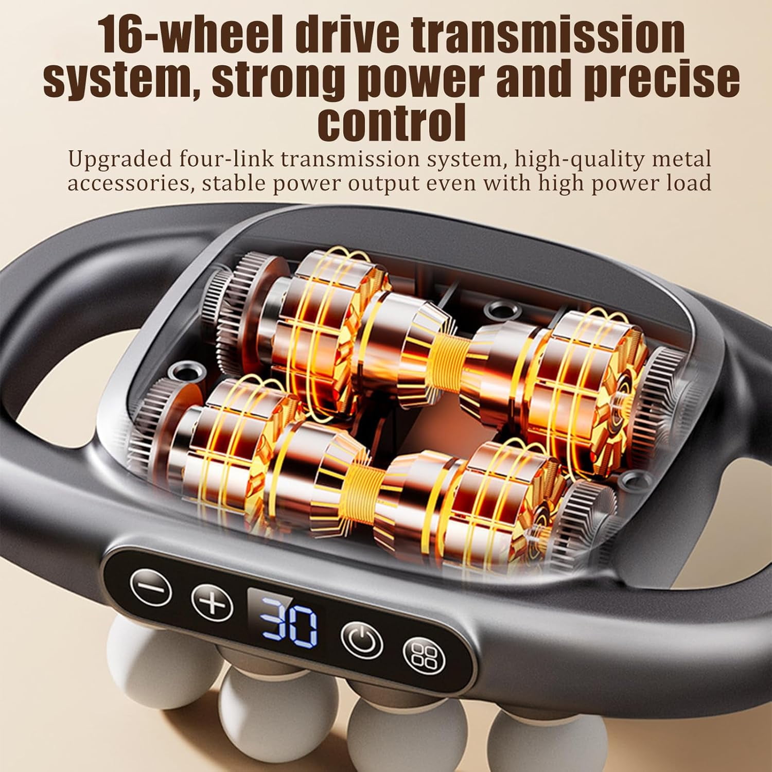 Pameza Massager, 16/8 Head Massage Gun Deep Tissue, 30 Gears, 3 Modes, 48kg Striking Force, Suitable for Deep Tissue Any Part of The Body (Black-16 Head)