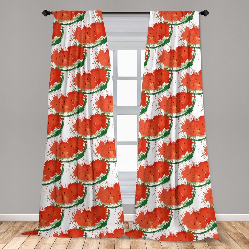 Watermelon Curtains 2 Panels Set, Summer Time Fruit Slices in