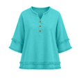 thumbnail image 5 of Linen Tops for Women Button V Neck Partial Button Front Fringe Tops Tassel Cotton Linen Shirts V Neck Short Sleeve Blouses Peasant Blouses Western Frayed Fringe Distressed,Mint Green,M, 5 of 5