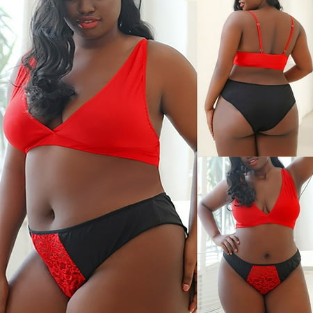 

Hillsionly Women Plus Size See Through Lingerie Set Teddy Bra and Panty Sexy Lace Bodysuit Set