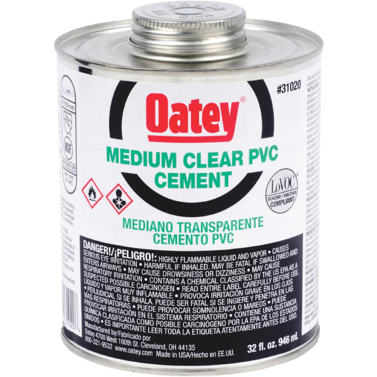 Oatey 1 Qt. Medium Bodied Clear PVC Cement 31020