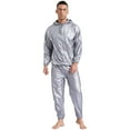 thumbnail image 2 of iiniim Men's Sauna Sweat Suit with Hood Long Sleeve Jacket Outerwear and Long Pants for Workout Type B Silver XL, 2 of 6