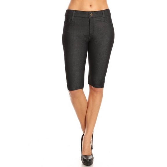 COUVER Women Ultra Stretchy Classic 5 Pocket Jeggings Bermuda Shorts Black S