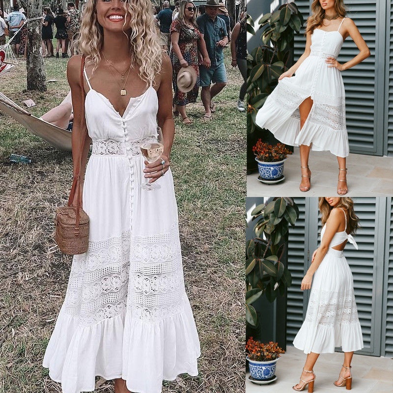 Women麓s Summer Boho Casual Long Maxi 
