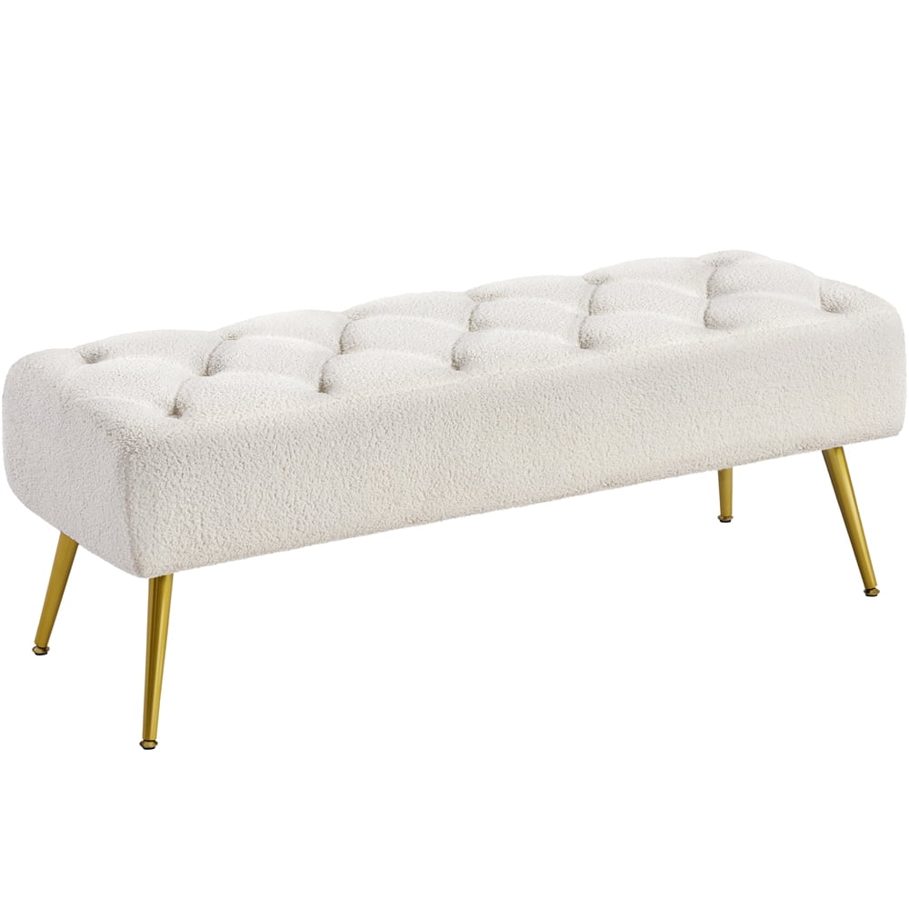 Yaheetech Boucle Upholstered Button Tufted Footstool Bench for Bedroom, Ivory