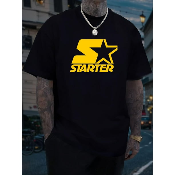 Camiseta informal de algodón para hombre con estampado de estrellas y letras: cuello redondo, manga corta, ligeramente elástica, estilo jersey para entrenamiento al aire libre en verano y ropa informa