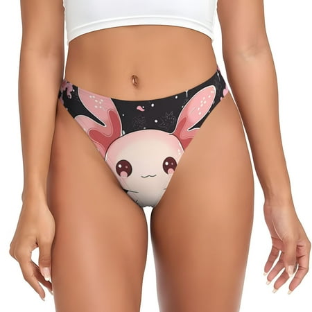 Qokaie Cute Axolotl Sakura Blossoms Printed Women s Cotton Thong Underwear  Sexy Breathable Panties G-string-X-Large