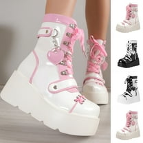 Pink Boots for Women TKYCMSUAKI Womens Goth Platform Ankle Boots Buckles Chunky Block Heels Round Toe Zipper Punk Motorcycle Combat Boots Comfy Short Gothic Booties