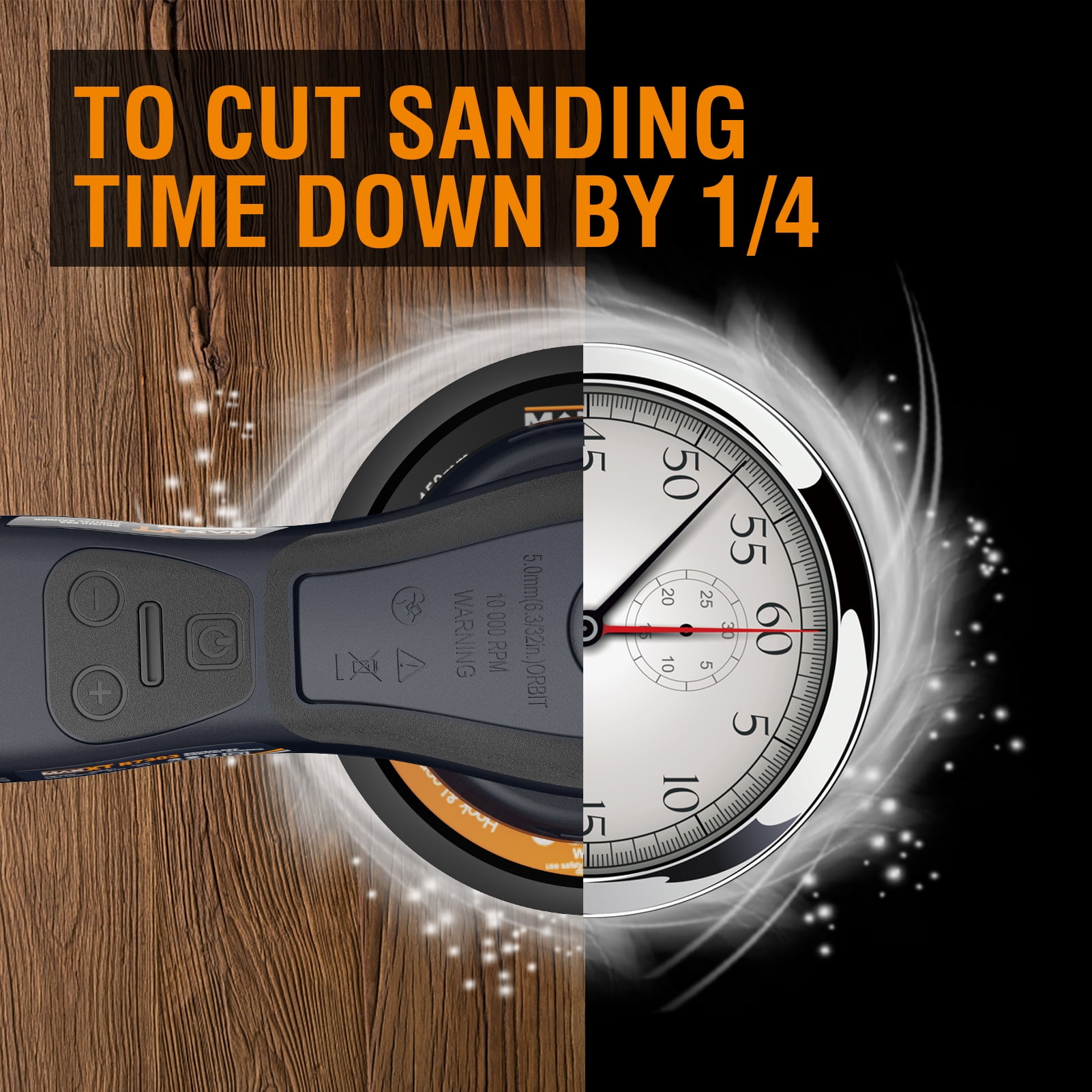 MAXXT Brushless Random Orbital Sander 2.5mm, 350W Variable Speed Corded with 10 Discs