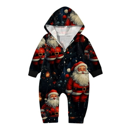 

Family Matching Outfits Holiday One-Piece Pajama Printed Hooded Jumpsuit Zipper Loungewear Matching Clothing Set